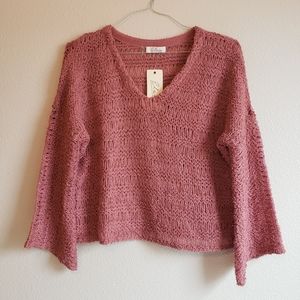 Elan- Open knit Bouclé v-neck Sweater Copper Mauve